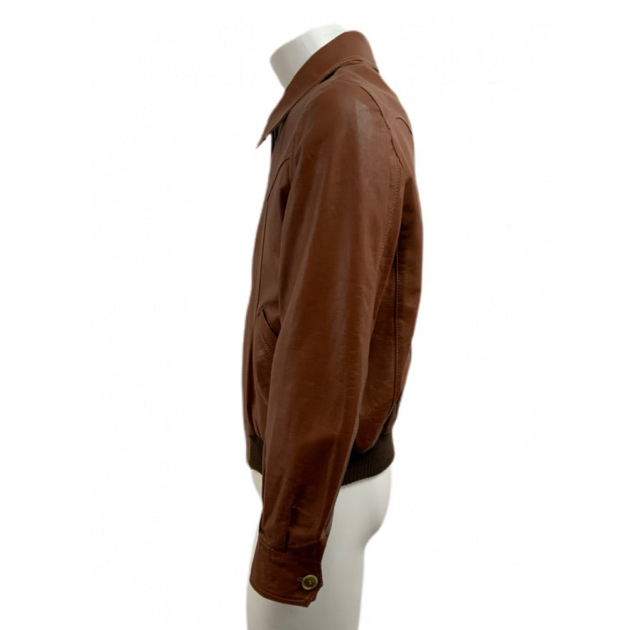 Italienische Lederjacke im Stil der 70er Jahre - Cognacbraun - Größe Ita 54