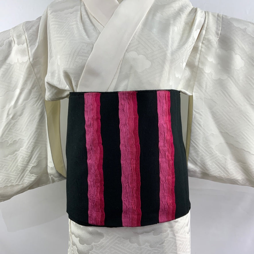 OBI cintura Originale Giapponese vintage nero linee rosa x kimono 111