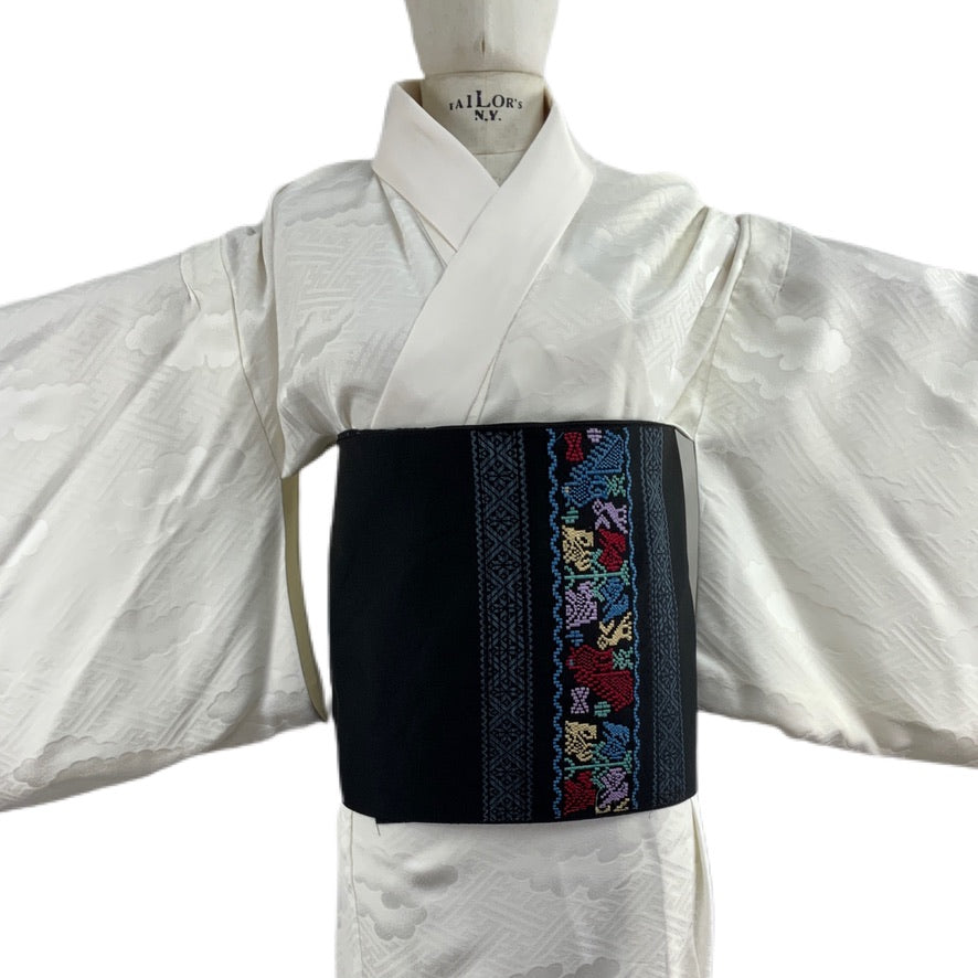 OBI Gürtel Original Japanisch schwarz mit Muster für Kimono 110