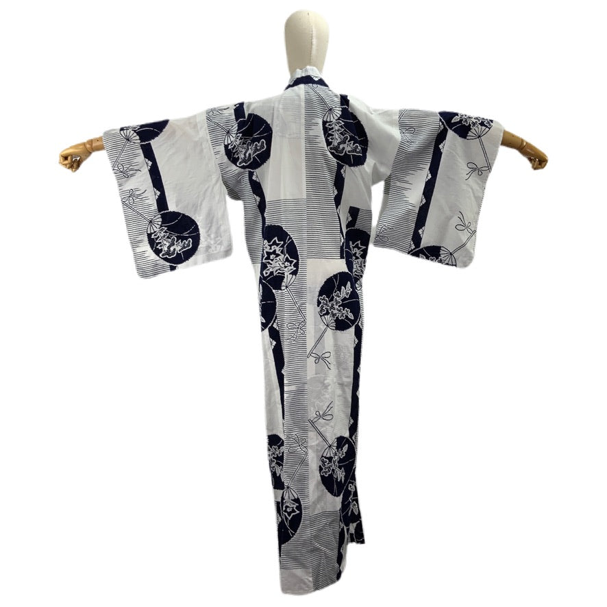 Kimono Originale Giapponese Bianco Motivi Floreali 34