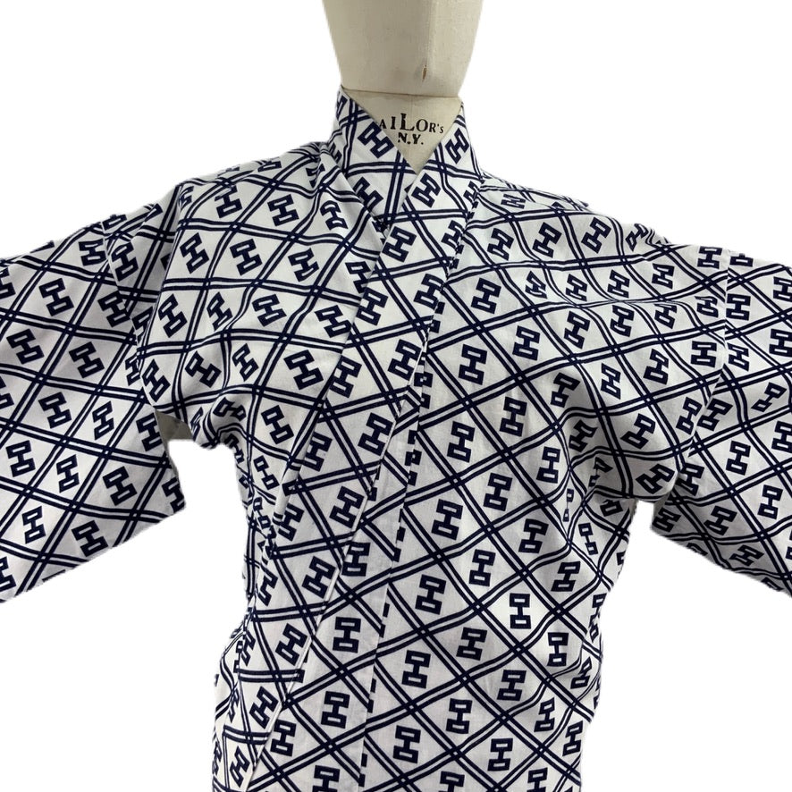 Kimono Originale Giapponese Bianco Motivi Blue 33