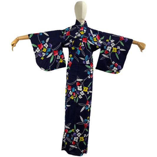 Kimono Originale Giapponese Blue con Motivi Floreali 47