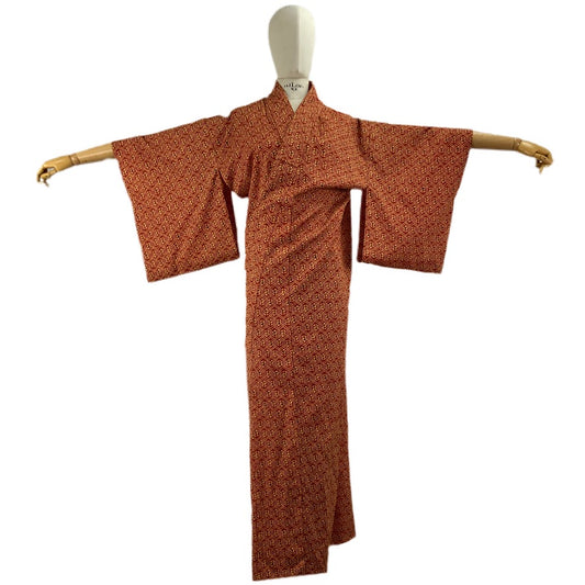 Kimono Originale Giapponese Ruggine con Stampe Floreali 77