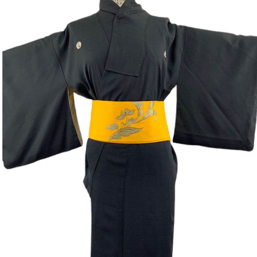 OBI Gürtel Original japanisches Vintage Gelb mit Blumenmuster für Kimono 83