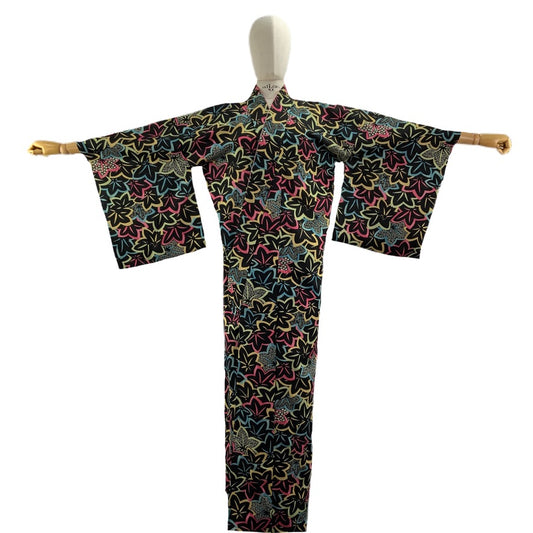 Kimono Originale Giapponese Nero Motivi Floreali