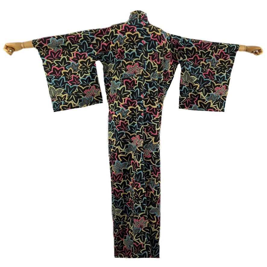 Kimono Originale Giapponese Nero Motivi Floreali