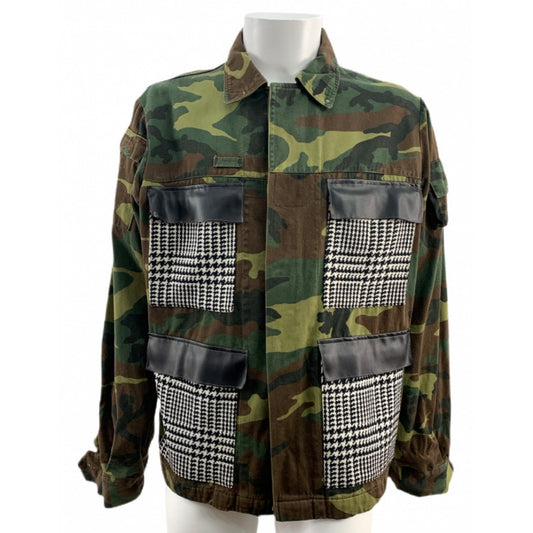 Camouflage-Militärhemd mit Tascheneinsätzen aus Leder und Wolle TG. L