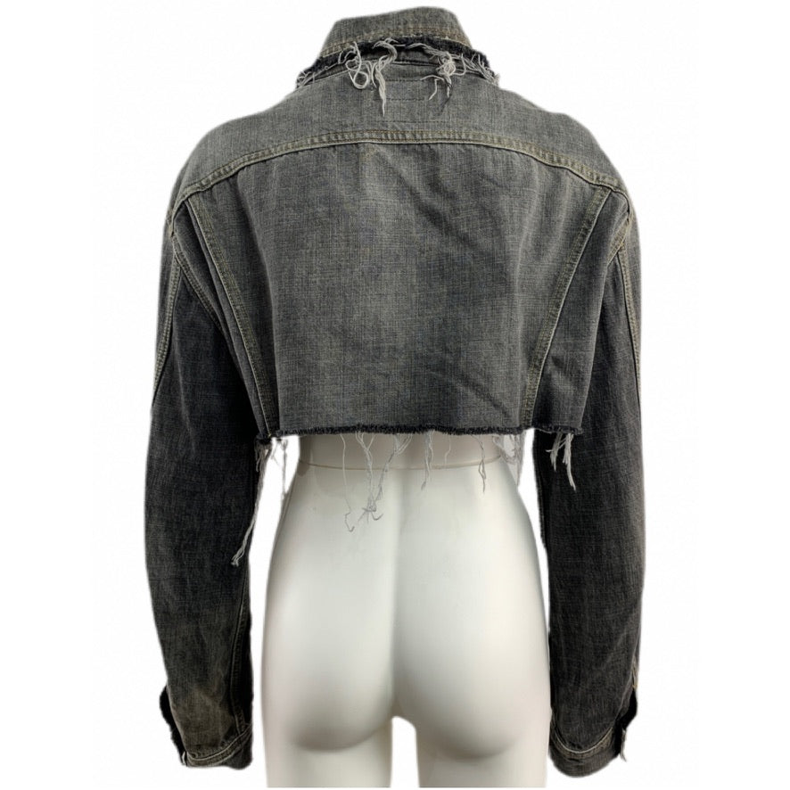 Kurz geschnittene Jeansjacke aus grauem Denim