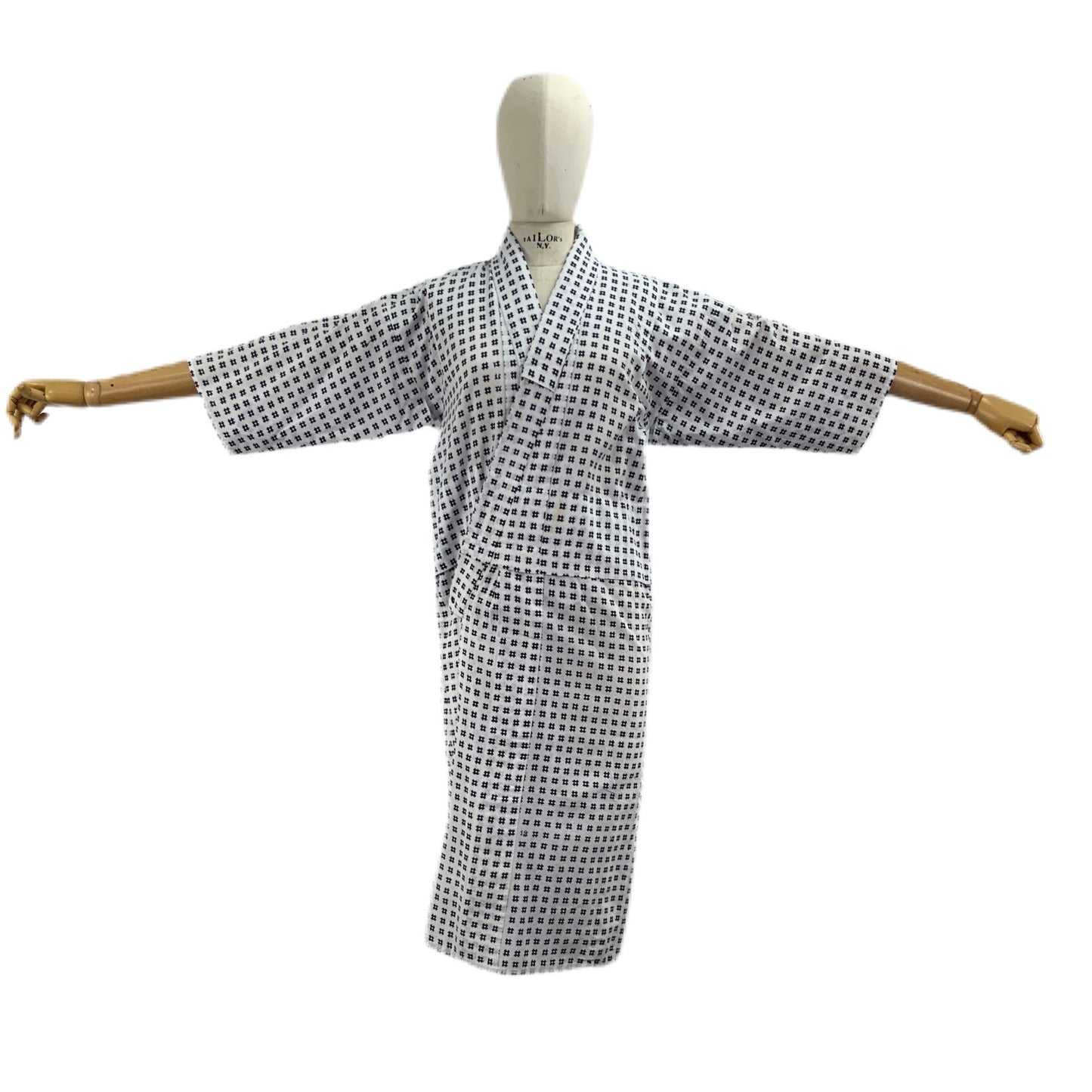 Original japanischer Kimono Weiß mit blauen geometrischen Mustern 36