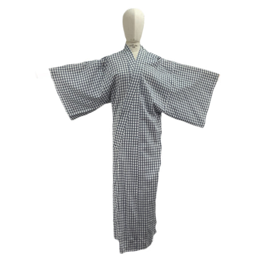 Original japanischer Kimono Weiß - Grau kariert 31