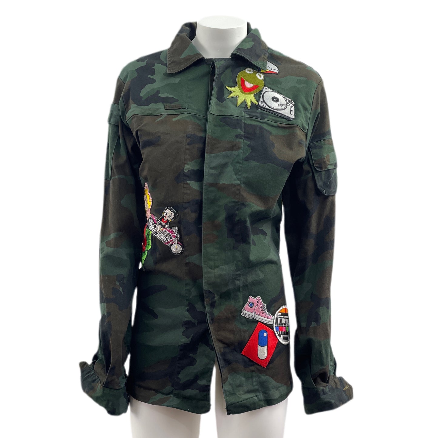 Camicia camouflage con patch cartoon TG. S